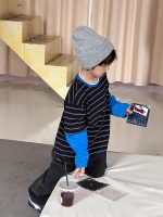 【90-170】長袖Tシャツ 男の子 ボーダー 切り替え コットン 韓国風 ストリート - 画像 (5)