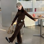【100-170】トップスorパンツ 女の子 無地 ベルボトム ハーフジッパー - 画像 (8)