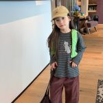 【100-170】長袖Tシャツ 女の子 ボーダー柄 ネコ プリント - 画像 (6)