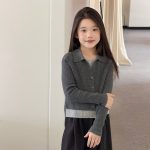 【100-170】トップス 女の子 レイヤード ニット 折り襟 - 画像 (7)
