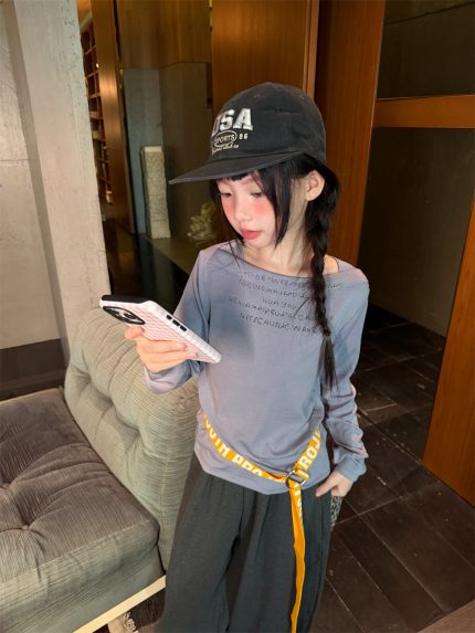 【100-160cm】長袖Ｔシャツ 女の子 おしゃれ シンプル 着せやすい