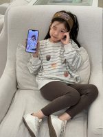 【100-170】長袖Tシャツ 女の子 ボーダー柄 プリント ゆったり - 画像 (4)