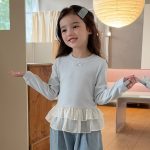 【90-150】長袖Tシャツ 女の子 フリル 切り替え シンプル - 画像 (3)