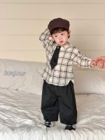 【73-110】二点セット シャツ+ズボン ネクタイ付き チェック柄 男の子 - 画像 (4)