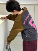 【90-150】長袖Tシャツ 男の子 配色 ストリート レタリングプリント - 画像 (2)
