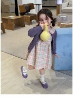 【80-140】長袖ワンピース カーディガン 女の子 ガーリー チェック柄 - 画像 (6)