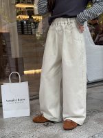 【100-170】パンツ 女の子 無地 ウォッシュ加工 ストレートパンツ