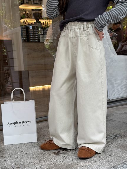 【100-170】パンツ 女の子 無地 ウォッシュ加工 ストレートパンツ