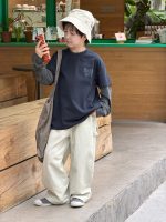 【100-170】長袖Tシャツ 男の子 ボーダー袖 レイヤード風 英字プリント - 画像 (13)