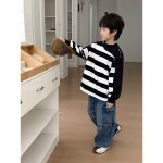 【90-160】長袖トップス 男の子 ボーダー柄 韓国風 ゆったり カジュアル - 画像 (6)
