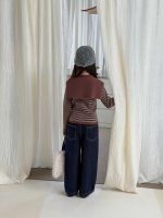 【100-170】トップス 女の子 取り外し可能 ケープ ストライプ ニット - 画像 (4)