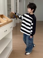 【90-160】長袖トップス 男の子 ボーダー柄 韓国風 ゆったり カジュアル