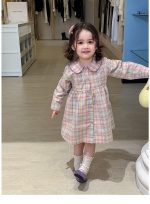 【80-140】長袖ワンピース カーディガン 女の子 ガーリー チェック柄 - 画像 (9)