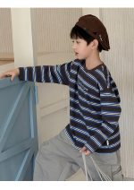 【100-160】長袖Tシャツ 男の子 カジュアル ボーダー柄 ゆったり - 画像 (13)