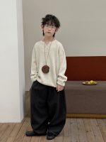 【90-160】セーター ズボン ニット Vネック 長袖 ゆったり 無地 男の子