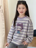 【100-170】トレーナー 女の子 ボーダー柄 ネコ カジュアル