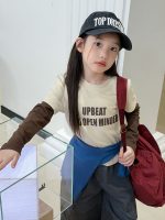 【100-170】長袖Tシャツ 女の子 切り替え 英字 トレンド - 画像 (4)