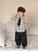 【73-110】二点セット シャツ+ズボン ネクタイ付き チェック柄 男の子