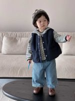 【73-110】ベスト パーカー ストライブ フード付き 長袖 男の子 - 画像 (5)