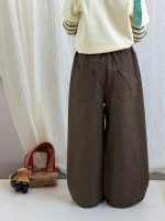 【100-170】パンツ 女の子 無地 ウォッシュ加工 ストレートパンツ - 画像 (5)