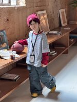 【90-170】長袖Tシャツ 男の子 ボーダー 切り替え コットン 韓国風 ストリート - 画像 (15)