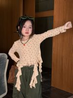【100-160】長袖Tシャツ 女の子 おしゃれ 花柄 フリンジデザイン - 画像 (2)