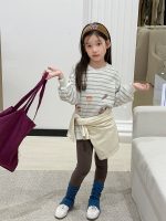 【100-170】長袖Tシャツ 女の子 ボーダー柄 プリント ゆったり