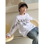【100-160】長袖Tシャツ 男の子 英字プリント アメカジ ゆったり