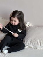 【73-110】二点セット カーディガン+ズボン ハート 無地 女の子 - 画像 (5)