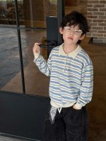 【90-160】セーター ズボン 折り襟 ストライブ 長袖 カジュアル 男の子 - 画像 (5)