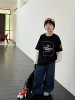 【100-170】長袖Tシャツ 男の子 コットン 英字プリント レイヤード風 - 画像 (5)