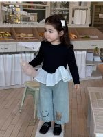 【80-120】長袖トップス 女の子 おしゃれ 切り替え フリルデザイン