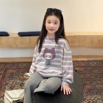 【100-170】トレーナー 女の子 ボーダー柄 ネコ カジュアル - 画像 (7)