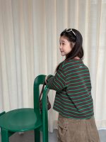 【100-170】長袖Tシャツ 女の子 ボーダー柄 グラフィティ ゆったり - 画像 (3)