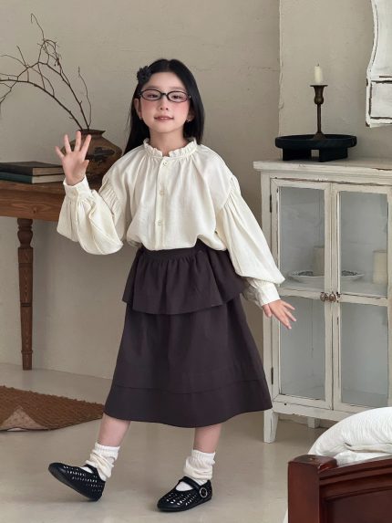 【100-150】ブラウスorスカート 女の子 レースフリル 韓国風 ガーリー