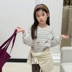 【100-170】長袖Tシャツ 女の子 ボーダー柄 プリント ゆったり - 画像 (7)
