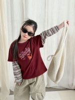 【100-170】長袖Tシャツ 女の子 レイヤード プリント トレンド - 画像 (4)