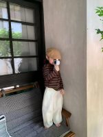 【90-140】パーカーorワイドパンツ 女の子 ボーダー柄 フード付き カジュアル - 画像 (2)