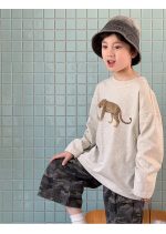 【100-160】長袖Tシャツ 男の子 ヒョウプリント ベーシック - 画像 (9)