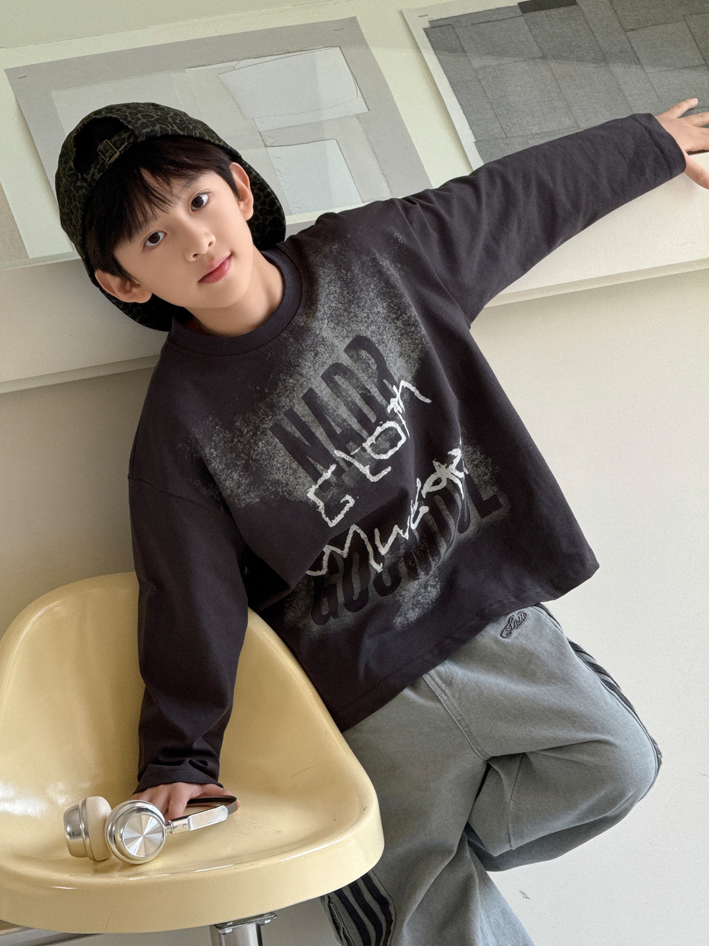 O1CN01vTJBiz2GTqU05fmo5_2201251829017-0-cib.jpg 【100-160】長袖Tシャツ 男の子 ダメージ加工 英字プリント ゆったり - 画像 (1)