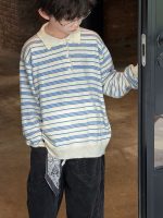 【90-160】セーター ズボン 折り襟 ストライブ 長袖 カジュアル 男の子 - 画像 (3)