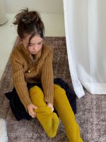 【90-160】ニットジップカーディガン 女の子 ケーブル編み 韓国風 立ち襟 やわらか - 画像 (5)