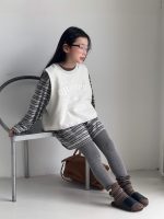 【100-150】ベストor長袖Tシャツ 女の子 ボーダー 韓国風 レイヤード カジュアル - 画像 (10)
