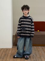 【90-160】セーター ラウンドネック 長袖 ストライブ 配色 男の子