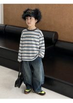 【100-160】長袖Tシャツ 男の子 カジュアル ボーダー柄 ゆったり - 画像 (11)