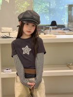 【100-170】長袖Ｔシャツ 女の子 レイヤード アップリケ おしゃれ