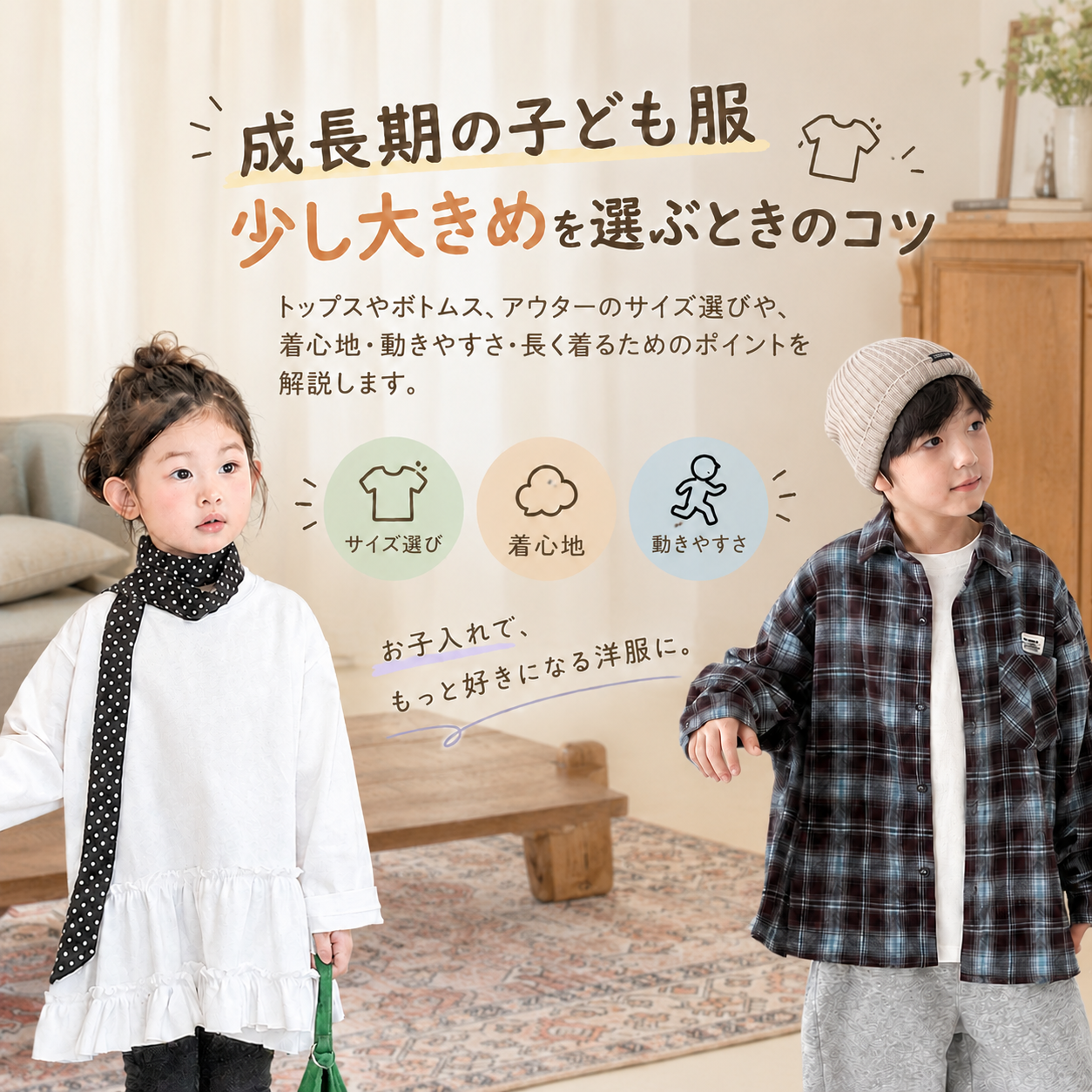 成長期の子ども服、少し大きめを選ぶときのコツ