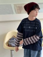 【100-160】長袖Tシャツ 男の子 カジュアル 切り替え 星柄 英字プリント - 画像 (3)