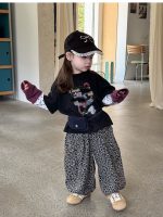 【80-130】長袖Tシャツorパンツ 女の子 ヒョウ柄 レイヤード風
