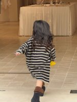 【90-140】カーディガン 女の子 ボーダー柄 ロング ゆるシルエット カジュアル